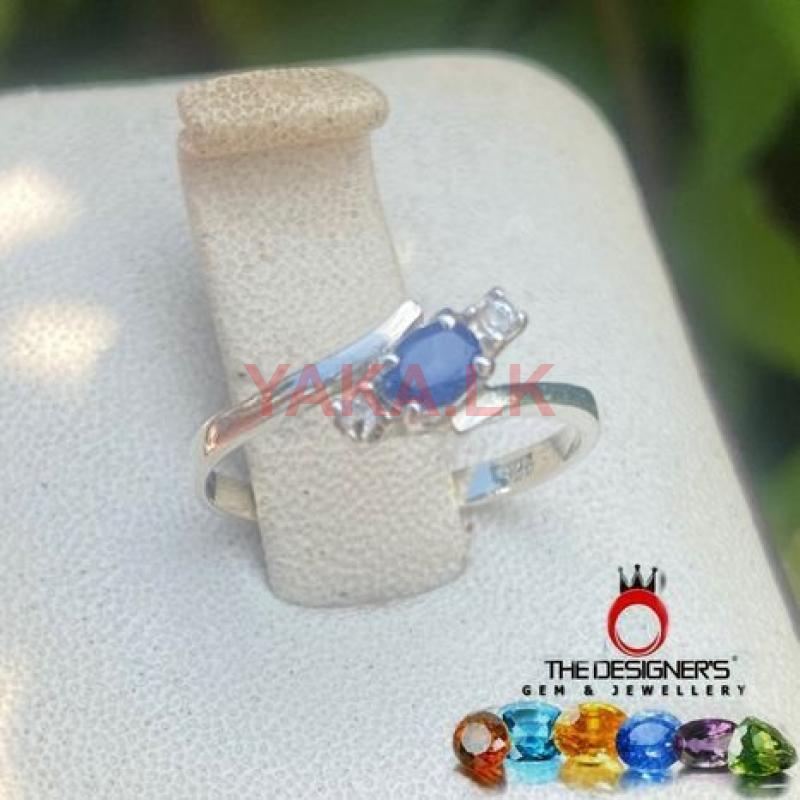 නිල් මැණික්‌ රිදි මුදු Blue Sapphire Gem Silver Ring Ladies 7
