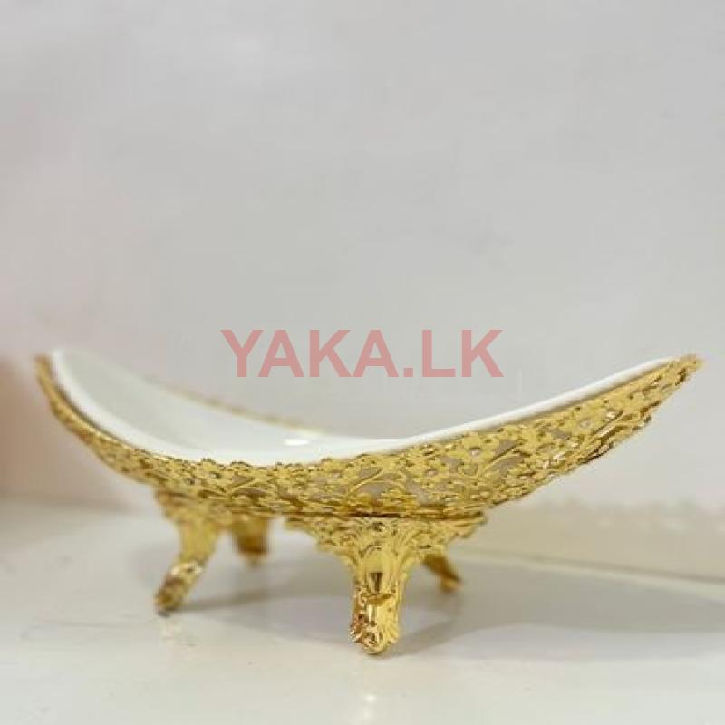 Gold Dish with Ceramic Tray